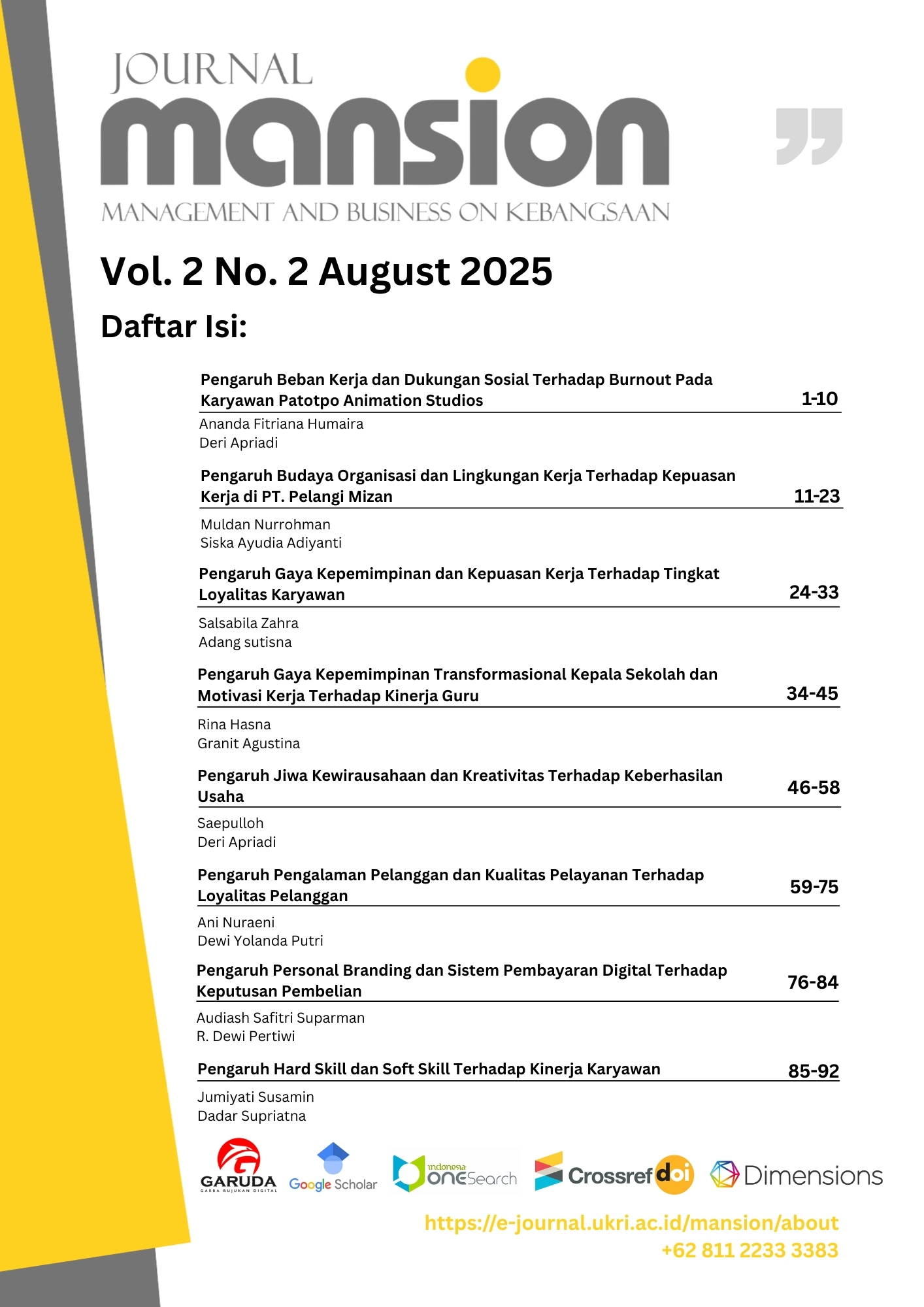 					View Vol. 2 No. 2 (2025): Mansion: Management and Business on Kebangsaan Journal - August
				